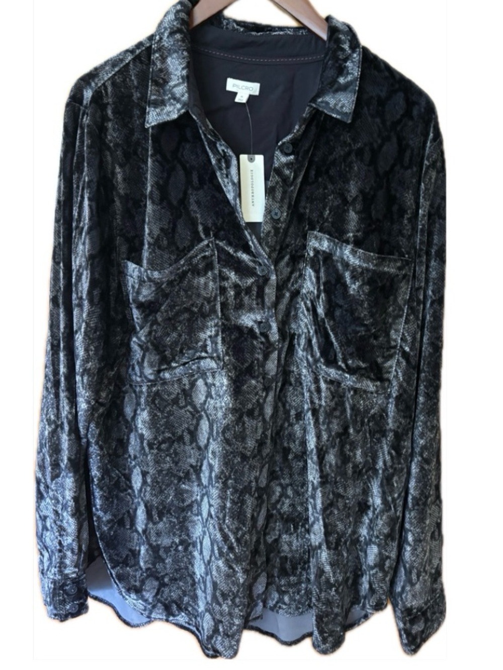 Anthropologie Velvet Snake Print Button-Up Shirt NWT I Retail $148 I XL